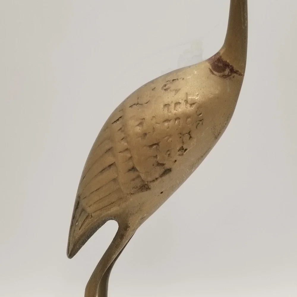 Vtg Brass Crane Bird Figurine Heron Egret Statue Mid Century Modern 11.5